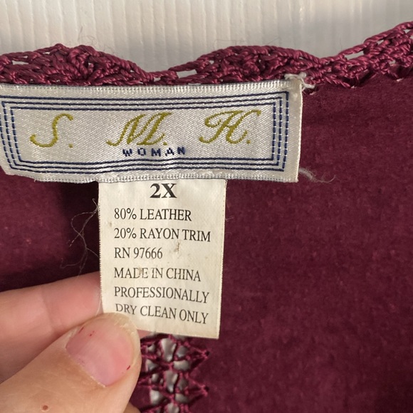 Maroon leather patchwork coat - Picture 2 of 5